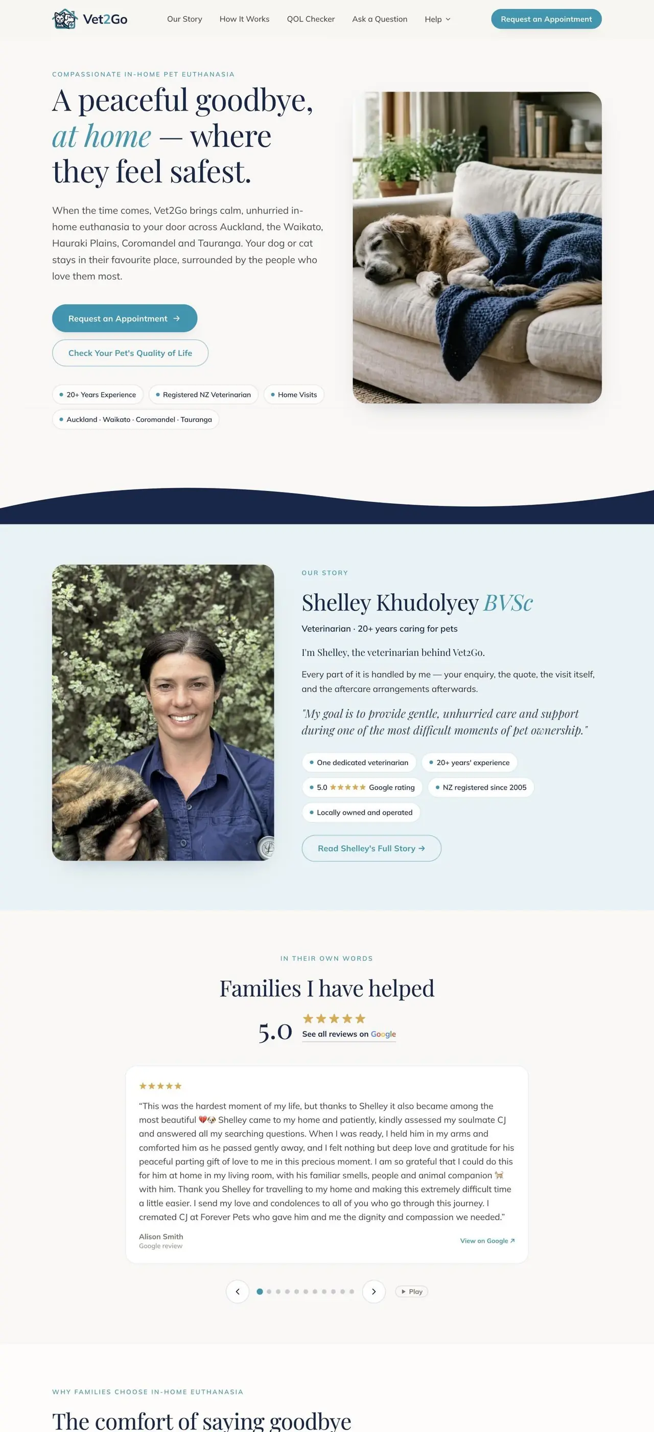 Vet2go homepage, a website built from scratch by Keyturn Digital